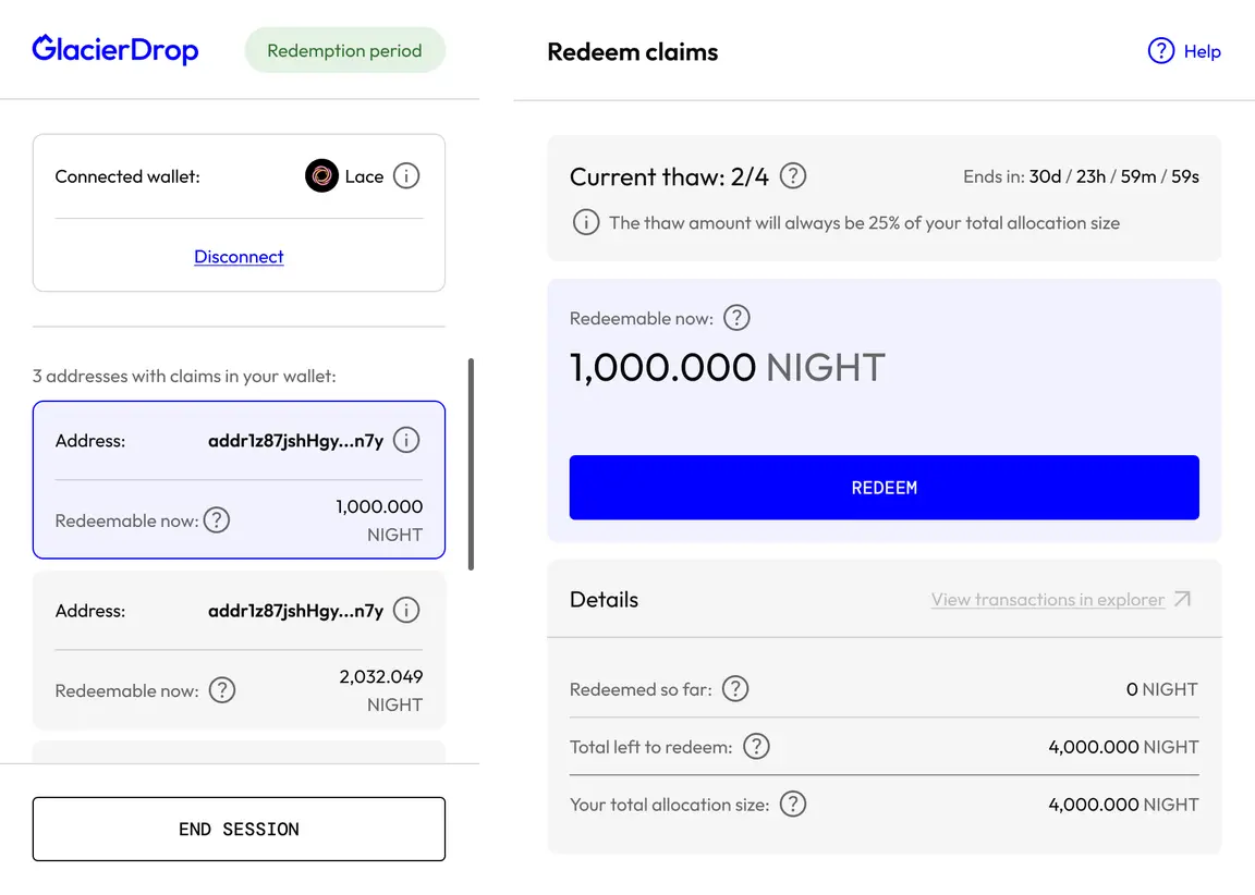Glacier Drop claim screen